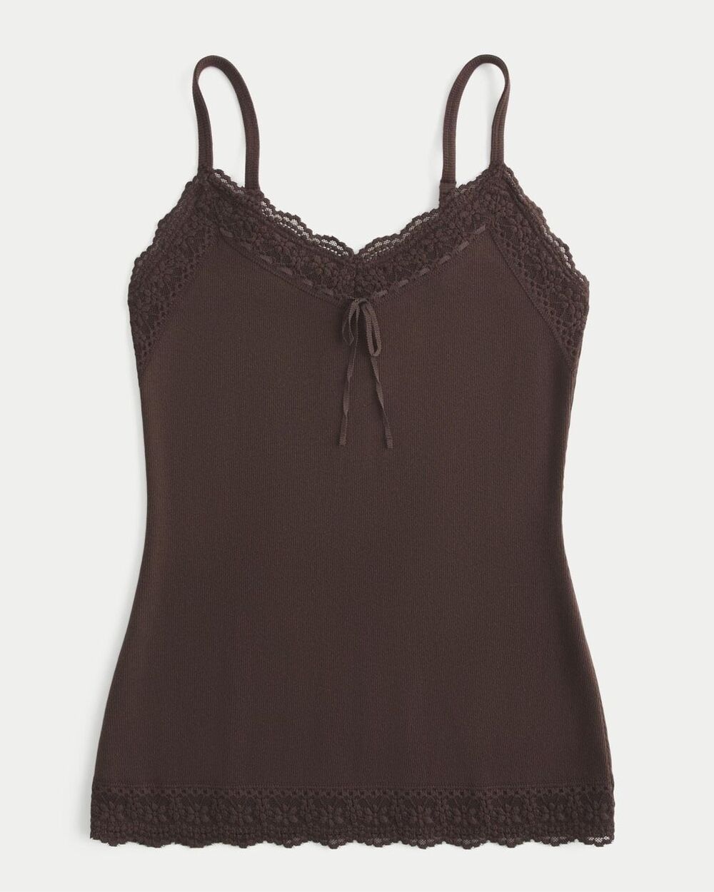 Hollister Brown Lace Trim Bow Ribbed Cami Tank Top NWT XL
